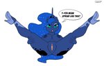 2019 absurd_res anthro anus blue_hair breasts clitoris clothing dialogue english_text equid equine ethereal_hair female footwear friendship_is_magic genitals hair hasbro hi_res high_heels horn mammal my_little_pony mythological_creature mythological_equine mythology presenting presenting_pussy princess_luna_(mlp) pseudo_hair pussy shoes skyart301 solo spread_legs spreading text unicorn