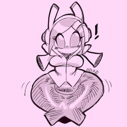 clothed clothing exclamation_point female limbless machine shortstack solo surprised thick_thighs wide_hips eldiipiid kirby_(series) nintendo susie_(kirby) robot 2025 low_res