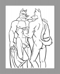 2d_animation abs animated anthro balls biceps black_and_white blinking border butt canid canine canis domestic_dog duo flaccid fur genitals hand_on_chest hand_on_shoulder holding_object looking_at_genitalia looking_at_penis male male/male mammal monochrome muscular muscular_male nipples nude pecs penis poop_(artist) pose short_playtime simple_background sketch standing towel white_background wolf