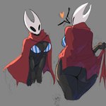 anthro areola big_breasts big_butt black_body black_eyes bra breasts butt cape clothing duo female hand_on_breast happy heart_symbol huge_breasts male nipples red_cape red_clothing simple_background text thick_thighs underwear wide_hips crows_dome hollow_knight team_cherry hornet_(hollow_knight) the_knight_(hollow_knight) arthropod insect vessel_(species) 1:1 2023 absurd_res hi_res