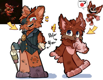 anthro before_and_after eye_patch eyewear male plush_stuffing plushie simple_background solo white_background devilballdb mob_entertainment poppy_playtime giblet_(poppy_playtime) ambiguous_species animate_inanimate living_plushie hi_res reference_image