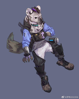 anthro bottomwear claws clothing collar electronics fur gloves grey_body grey_fur hair handwear headphones looking_away male piercing simple_background solo tail topwear saturivern arknights hypergryph studio_montagne spot_(arknights) hyena mammal spotted_hyena 2022 4:5