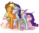 abstract_background blonde_hair blush clothing cowboy_hat cutie_mark duo eyes_closed female female/female feral freckles hair hat headgear headwear horn kissing love purple_hair quadruped romantic romantic_couple simple_background tail katiramoon friendship_is_magic hasbro my_little_pony mythology applejack_(mlp) rarity_(mlp) earth_pony equid equine horse mammal mythological_creature mythological_equine pony unicorn 2012 hi_res