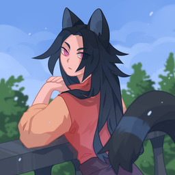 black_ears black_hair black_tail blue_sky blurred_background clothed clothing female hair leaning leaning_forward light_body light_skin long_hair mouth_closed narrowed_eyes orange_clothing orange_topwear pink_eyes plant pupils red_clothing red_topwear sky solo standing tail three-quarter_view topwear tree unsigned white_pupils corzh77 animal_humanoid cat_humanoid felid felid_humanoid feline feline_humanoid humanoid mammal mammal_humanoid 1:1 absurd_res half-length_portrait hi_res portrait