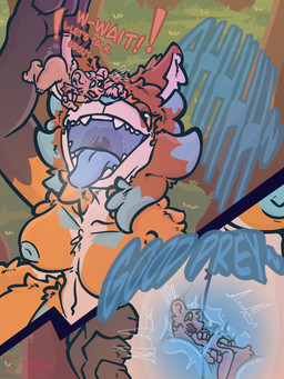 4_fingers anthro blue_insides blue_nipples blue_tongue bodily_fluids breasts brown_eyes butt dialogue dominant dominant_anthro dominant_female dripping duo exclamation_point exposed_breasts extreme_size_difference female feminine fingers flaccid forced forest genitals grass holding_micro holding_tail inside_stomach internal larger_anthro larger_female male male/female micro nipples nude nude_anthro nude_female open_mouth organs outside penis plant predator/prey saliva saliva_drip saliva_on_tongue scared shocked size_difference slime smaller_anthro smaller_male sticky stomach tail tongue tree unwilling_prey vore judasthesinner intelfox_(intelfox51) canid canine fox mammal mouse murid murine rodent 3:4 hi_res