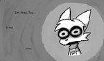 anthro dialogue holidays humor male monotone_background mugshot solo text tired tired_eyes trinitroid halloween trinitro_stropher canid canine fox mammal 2021 comic english_text greyscale hi_res monochrome sketch