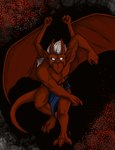 anthro bottomwear clothed clothing empty_eyes featureless_chest glowing glowing_eyes hair horn humanoid_pointy_ears loincloth loincloth_only looking_at_viewer male membrane_(anatomy) membranous_wings pointy_ears red_body solo tail topless white_hair wings nebby_(artist) disney gargoyles brooklyn_(gargoyles) gargoyle scalie