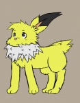 black_eyes brown_background feral fur hair male paws pink_nose quadruped simple_background smile solo standing yellow_body yellow_fur skyffan nintendo pokemon leon_ashford canid canine eeveelution generation_1_pokemon jolteon mammal pokemon_(species) 2014 digital_media_(artwork)