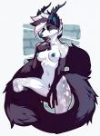 5_fingers anthro areola blue_areola blue_eyes blue_nose breasts female fingers horn nipples solo junebuq blaze_monstrosity hybrid hyena mammal monster spotted_hyena 2018 digital_media_(artwork)