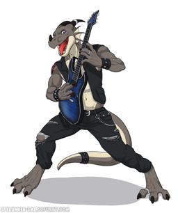 anthro athletic biceps biped blue_eyes bottomwear bracelet chain claws clothed clothing electric_guitar fangs grey_body grey_skin guitar horn jacket jewelry looking_at_viewer male muscular muscular_anthro musical_instrument open_clothing open_mouth open_shirt open_topwear pants playing_guitar playing_music plucked_string_instrument pose ring scales shirt simple_background solo standing string_instrument tail tattoo teeth toe_claws tongue topwear torn_clothing vest white_background spelunker_sal mythology turi_shadowscale dragon mythological_creature mythological_scalie reptile scalie
