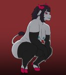 anthro areola breasts clothing crouching female gloves handwear hooves latex legwear nipples red_background simple_background slightly_chubby slightly_chubby_female solo tail tail_tuft thigh_highs tuft twotusk bovid caprine goat mammal hi_res