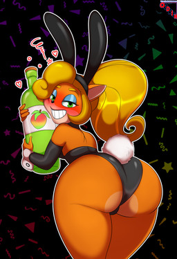 anthro blonde_hair blush bottle bunny_costume butt clothing container costume female flat_chested fur green_eyes hair looking_at_viewer orange_body orange_fur presenting presenting_hindquarters smile solo standing tail young young_anthro young_female oddrich activision crash_bandicoot_(series) coco_bandicoot bandicoot equid equine horse mammal marsupial pony 2026 absurd_res hi_res portrait three-quarter_portrait