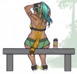 blue_hair bottomwear bra butt clothed clothing female fur growth hair human_to_anthro long_hair markings ponytail running_shoes shorts sitting smile solo species_transformation spots spotted_body spotted_fur tail tail_growth transformation underwear yellow_body yellow_fur shysiren lyn_(z-ray) cheetah felid feline human mammal