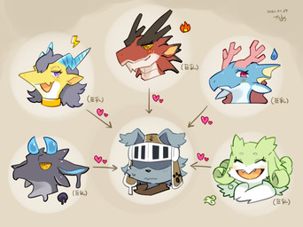 anthro armor female fire fur group headgear heart_symbol helmet horn knight lightning_bolt male male/female smile text warrior water wind kame_3 i_was_banished_from_the_party_and_became_the_leader_of_the_strongest_female_dragon_party! mythology dark_dragon_(kame_3) fire_dragon_(kame_3) thunder_dragon_(kame_3) traveller_(kame_3) water_dragon_(kame_3) wind_dragon_(kame_3) aquatic aquatic_dragon canid canine canis domestic_dog dragon furred_dragon furred_scalie goo_creature goo_dragon mammal mythological_creature mythological_scalie scalie headshot_portrait hi_res japanese_text portrait translated