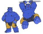 anthro barefoot belly blue_body blue_fur bottomwear clothed clothing eyewear feet fur glasses male musclegut muscular navel nipples pecs shorts solo superhero topless topless_anthro betoart marvel x-men beast_(marvel) mutant_(x-men)