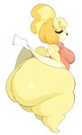 ambiguous_gender anthro big_breasts big_butt bottomwear breasts butt clothed clothing clothing_lift disembodied_hand duo female half-closed_eyes huge_butt huge_thighs hyper hyper_butt narrowed_eyes shirt skirt skirt_lift solo_focus thick_thighs topwear yellow_body arizonathevixen animal_crossing nintendo isabelle_(animal_crossing) canid canine canis domestic_dog mammal shih_tzu toy_dog 2024 absurd_res digital_media_(artwork) hi_res