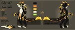 black_body color_swatch horn latex markings solo yellow_markings rindeadsong gb-117 goo-bold goo_creature kobold scalie absurd_res digital_media_(artwork) full-length_portrait hi_res model_sheet portrait