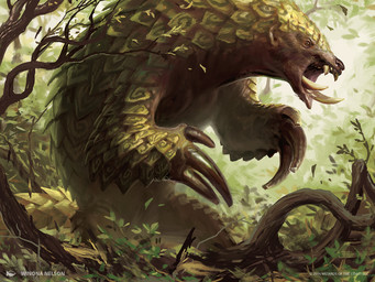 3_toes ambiguous_gender backlighting branch brown_body brown_eyes brown_fur claws day depth_of_field detailed_background feet feral forest fur green_body green_scales green_tail leaf light lips log long_claws nature no_sclera on_hind_legs open_mouth outside perspective plant quadruped roaring scales side_view snout solo tail teeth thick_tail toes tree tusks wood winona_nelson hasbro magic:_the_gathering wizards_of_the_coast mammal monster pangolin scalie 2016 4:3 detailed digital_media_(artwork) digital_painting_(artwork) green_theme lighting official_art painting_(artwork) portrait shaded soft_shading three-quarter_portrait watermark