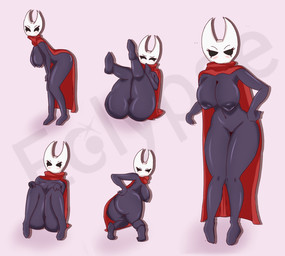 anthro big_breasts big_butt black_eyes blush breasts butt cape cape_only cloak clothing empty_eyes eyelashes featureless_crotch female glistening glistening_body grey_body hand_on_butt hand_on_hip hand_on_knees hand_on_legs knees_up knock-kneed leaning leaning_forward legs_up looking_at_viewer looking_back looking_back_at_viewer mostly_nude mostly_nude_anthro mostly_nude_female multiple_poses nipples pink_background pose presenting_crotch red_cloak red_clothing simple_background sitting small_waist solo text thick_thighs thigh_gap thighs_together white_head wide_hips eclypsea hollow_knight_(franchise) team_cherry hornet_(hollow_knight) arthropod 2022 artist_name hi_res
