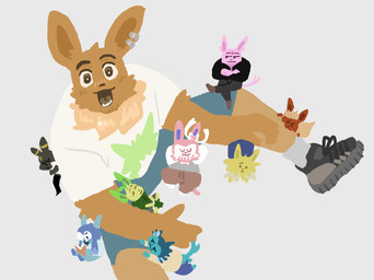 ambiguous_gender anthro bite biting_another blush blush_lines bottomwear brown_body brown_fur chibi clothing crossed_arms ear_piercing female footwear fur group hands_behind_back leaning_on_another lying male piercing reading shirt shoes shorts smile smiling_at_viewer sneakers solo_focus t-shirt topwear burrrnt nintendo pokemon amos_(burrrnt) basil_(burrrnt) beau_(burrrnt) edd_(burrrnt) finley_(burrrnt) hiyo_(burrrnt) joel_(burrrnt) lune_(burrrnt) wallace_(burrrnt) eevee eeveelution espeon flareon generation_1_pokemon generation_2_pokemon generation_4_pokemon generation_6_pokemon glaceon jolteon leafeon pokemon_(species) sylveon umbreon vaporeon 2025 colored digital_media_(artwork) hi_res nonbinary_(lore)