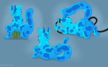 blue_body blue_eyes female feral food fruit horn hose hose_inflation inflation melon nipples object_in_ass object_in_mouth object_in_vagina penetration plant solo tail tail_fetish tail_insertion tail_play toony vaginal vaginal_penetration watermelon symrea goo_creature 16:10 sketch_page widescreen