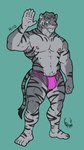 anthro bulge clothing male muscular muscular_anthro muscular_male nipples pecs smile solo stripes tail underwear hunterramirez felid mammal pantherine tiger 9:16 hi_res