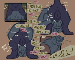 4_eyes bodily_fluids drooling duo fanguris from_behind_position genitals knot knotted_penis knotting knotting_symbol long_tail male mounting multi_eye penis saliva sex size_difference tail teats text whiskers muddymaggot francois_(r4wry) mauvit'fur du'wehyi du'wehyi'qiubaba 5:4 english_text hi_res nonbinary_(lore)