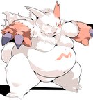 anthro belly biped blush kemono obese overweight simple_background solo tail white_background white_body sigenoya takotyutyu nintendo pokemon generation_3_pokemon pokemon_(species) zangoose 2022 hi_res