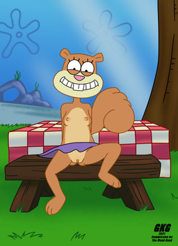 anthro bench bottomless bottomwear breasts clothed clothing embarrassed female flower_cloud_(spongebob) furniture genitals grass looking_at_viewer nipples nude on_model outside plant sitting skirt smile solo table tail tree vulva gkg nickelodeon spongebob_squarepants sandy_cheeks eastern_grey_squirrel grey_squirrel mammal rodent sciurid tree_squirrel 2021 hi_res