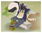 anthro bodily_fluids fart feet male overweight paws slightly_chubby smelly smelly_feet solo sweat lemuralert mammal mephitid skunk absurd_res hi_res