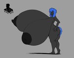 anthro big_breasts black_body black_fur blue_hair blue_tail breasts butt feet female fur grey_background hair hand_on_butt huge_breasts humanoid_feet humanoid_hands hyper hyper_breasts looking_at_viewer looking_back nipples nude plantigrade red_eyes simple_background solo tail wide_hips wife rmk178 third-party_edit lisa_renoff_(character) canid canine canis domestic_dog hunting_dog mammal saluki sighthound