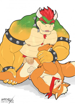 anal anal_penetration anthro anthro_on_anthro anthro_penetrated anthro_penetrating anthro_penetrating_anthro anus balls belly biceps biped blush bracelet duo erection eyes_closed fur genitals green_body hair horn humanoid_genitalia humanoid_penis jewelry kerchief kerchief_only male male/male male_penetrated male_penetrating male_penetrating_male mostly_nude muscular muscular_anthro muscular_male neckerchief neckerchief_only neckwear nipples orange_body orange_fur overweight overweight_anthro overweight_male penetration penile penile_penetration penis penis_in_ass red_eyes red_hair red_kerchief red_neckerchief sex simple_background size_difference smaller_penetrated spiked_bracelet spikes trapezius whiskers white_background white_body white_fur yellow_body ligoni mario_bros nintendo star_fox bowser fox_mccloud canid canine fox koopa mammal scalie 2026 digital_media_(artwork) hi_res