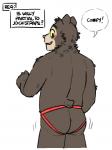 anthro artdecade bear blush clothed clothing comic dialogue english_text grin jockstrap looking_back male mammal sloth_bear smile solo text topless underwear ursine wiggle willy_(artdecade)