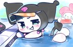 anthro biped chibi duo female swimming swimming_pool text visor ligma_(artist) onegai_my_melody sanrio kuromi my_melody english_text hi_res