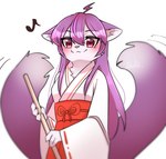 4_fingers anthro asian_clothing breasts clothing east_asian_clothing female female_anthro fingers fur hair japanese_clothing kemono kimono long_hair looking_at_viewer medium_breasts musical_note musical_symbol pink_eyes purple_body purple_fur purple_hair simple_background smile snout solo sweeping symbol white_background nachiwanko domestic_cat felid feline felis mammal 2021 hi_res