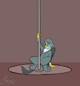 dancing female feral genitals grin grinding pole pole_dancing smile solo stripper_pole teats vulva sombird friendship_is_magic hasbro my_little_pony mythology gabby_(mlp) avian gryphon mythological_avian mythological_creature animated