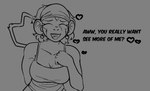 anthro big_ears clothing durag ear_piercing ear_ring eyes_closed female happy heart_symbol open_mouth piercing ring_piercing shirt solo tail text topwear kareca monkare_(kareca) haplorhine mammal monkey primate english_text monochrome