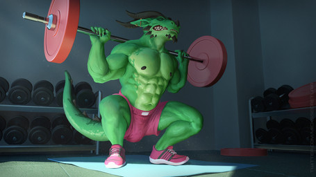 abs anthro barbell barbell_squats biceps bottomwear bulge clenched_teeth clothed clothing crouching dumbbell ear_piercing exercise eyes_closed footwear horn light male muscular muscular_anthro muscular_male nipples pecs piercing shoes shorts solo squats sunlight tail teeth topless weightlifting weights workout workout_equipment mickey_the_retriever mythology azuazure dragon mythological_creature mythological_scalie scalie 16:9 hi_res widescreen