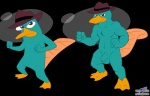 animal_genitalia anthro balls biped clothing fedora feet fighting_pose fur genitals hat headgear headwear looking_at_viewer male membrane_(anatomy) muscular muscular_anthro muscular_male penis pose sheath solo standing stylized tail teal_body teal_fur toes webbed_feet wolfblade disney phineas_and_ferb perry_the_platypus mammal monotreme platypus source_request