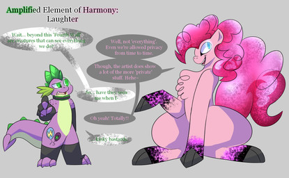 anthro armwear breaking_the_fourth_wall clothing collar dialogue duo featureless_crotch female feral fur gesture glowing glowing_eyes hand_gesture hooves legwear male pink_body pink_fur pointing pointing_at_viewer profanity text unik friendship_is_magic hasbro my_little_pony mythology pinkie_pie_(mlp) spike_(mlp) dragon earth_pony equid equine horse mammal mythological_creature mythological_scalie pony scalie english_text hi_res