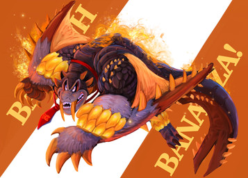 accessory banana claws fangs feral food fruit fur male necktie plant solo tail teeth wings decayingnorth capcom donkey_kong_(series) european_mythology monster_hunter mythology nintendo donkey_kong_(character) barioth dragon flying_wyvern mythological_creature mythological_scalie scalie western_dragon wyvern hi_res