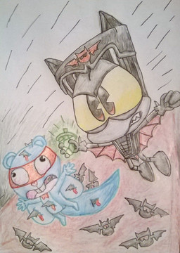 anthro blood bodily_fluids bowglider_(mobebuds) death gem gore group male male/male happy_tree_friends mobebuds splendid_(htf) bat mammal hi_res