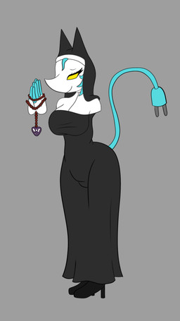 anthro female floating_hands grey_background machine nun praying simple_background solo tapering_snout skinnerthehammer deltarune undertale_(series) tasque_manager tasque_manager_(nun) darkner felid mammal robot robot_anthro 9:16 hi_res