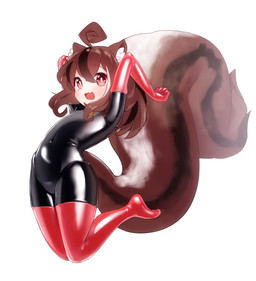 armwear belly big_tail blush blush_lines brown_hair clothing elbow_gloves female flat_chested glistening glistening_arms glistening_belly glistening_latex glistening_legs glistening_thighs gloves hair handwear huge_tail latex latex_armwear latex_clothing latex_elbow_gloves latex_gloves latex_handwear latex_legwear latex_skinsuit latex_thigh_highs legwear looking_at_viewer midair raised_arms red_eyes red_latex simple_background skinsuit solo squirrel_tail tail thigh_highs tight_clothing white_background young maguro27 animal_humanoid humanoid mammal mammal_humanoid rodent rodent_humanoid sciurid sciurid_humanoid tree_squirrel_humanoid