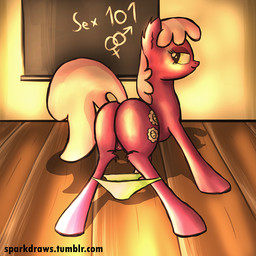 clothing cutie_mark female feral fur genitals green_eyes hair panties pink_hair purple_body purple_fur school solo underwear vulva sparkdraws friendship_is_magic hasbro my_little_pony cheerilee_(mlp) earth_pony equid equine horse mammal pony 1:1 2015