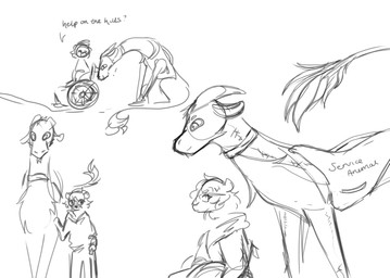 ambiguous_feral ambiguous_gender anthro clothed clothing duo ears_back eyewear feral glasses horn male male_anthro mouth_closed pivoted_ears side_view sitting tail tail_tuft tuft vehicle wheelchair lionfloof mythology dorian_(lionfloof) milkshake_(lionfloof) dragon felid lion mammal mythological_creature mythological_scalie pantherine scalie hi_res monochrome sketch
