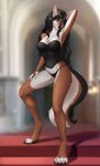 2024 absurd_res anthro canid canine canis clothing corset elvofirida female fishnet_clothing fishnet_legwear hi_res legwear lingerie mammal solo topwear wolf