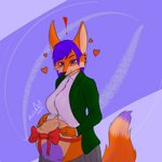 anthro clothing female fur hair heart_symbol orange_body orange_fur pregnant pregnant_anthro pregnant_female purple_eyes purple_hair school_uniform simple_background smile solo uniform malekart canid canine fox mammal 1:1 colored_sketch digital_drawing_(artwork) digital_media_(artwork) sketch