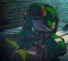 anal anal_penetration animal_genitalia anthro anus band-aid bandage bed belt biceps bodily_fluids cowgirl_position crouching cum cum_string duo erection eyes_closed from_front_position furniture genital_fluids genital_slit genitals green_body green_penis green_skin hand_on_chest leaking lying male male/male male_on_bottom male_on_top male_penetrated male_penetrating male_penetrating_male mask muscular ninja on_back on_bottom on_top open_mouth penetration penis pose precum scales sex sheath spread_legs spreading straddling teeth tongue vein warrior wounded sneefee teenage_mutant_ninja_turtles leonardo_(tmnt) raphael_(tmnt) reptile scalie turtle brother_(lore) brothers_(lore) incest_(lore) sibling_(lore)