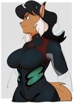 anthro big_breasts black_hair bodysuit breasts clothing cosplay crossover_cosplay determined female fur hair low-angle_view multicolored_hair skinsuit solo tan_body tan_fur tight_clothing white_hair dbaru hanna-barbera neon_genesis_evangelion swat_kats felina_feral rei_ayanami domestic_cat felid feline felis mammal 2020 crossover hi_res